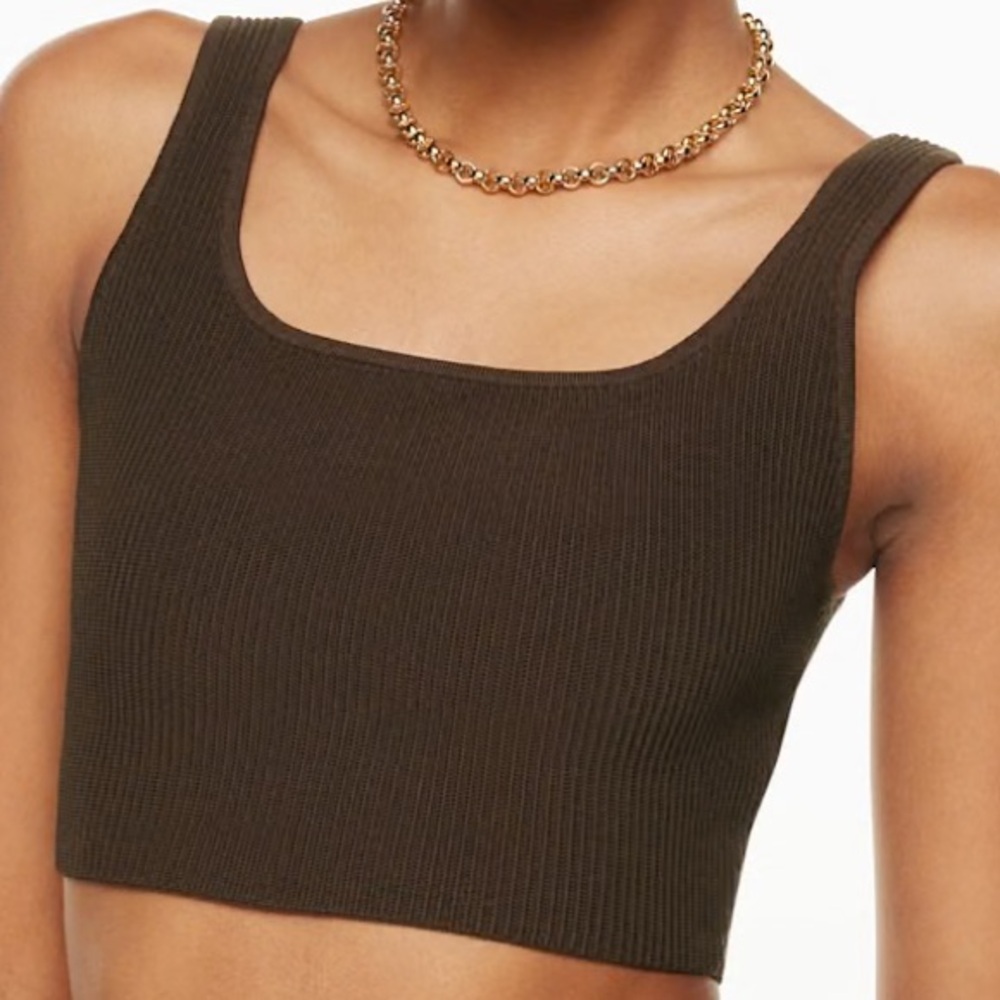 NWT Aritzia Babaton Brown Sculpt Knit Ribbed Cropped Tank in Coffee Bean